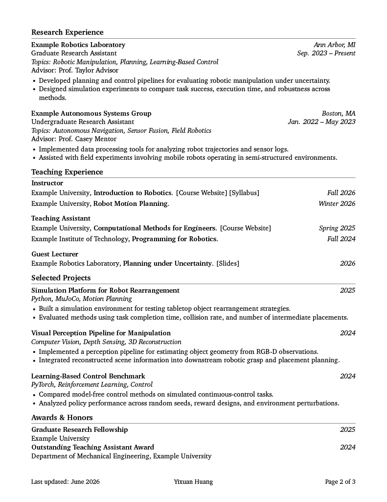 Vectra academic CV example page 2
