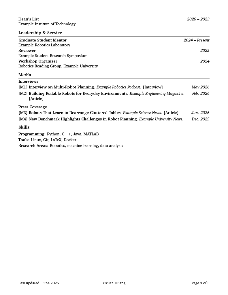 Vectra academic CV example page 3
